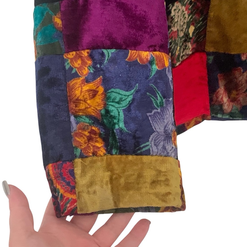 Black Velvet Colorful Patchwork Button Front Boho… - image 4